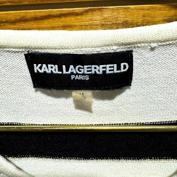 KARL Lagerfeld  Paris sleeveless tank sweater vest top black white stripe USM - Picture 2 of 4